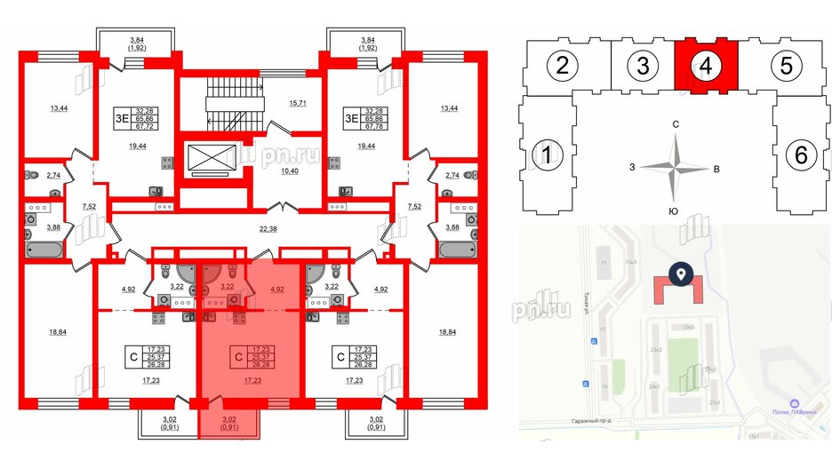 Квартира в ЖК Северный Меридиан, студия, 26.28 м², 2 этаж