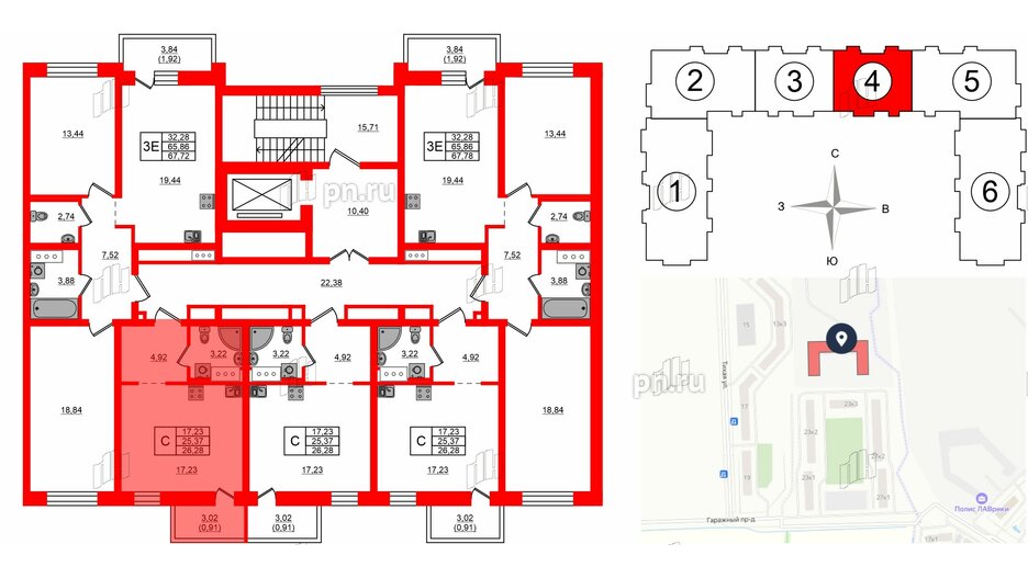 Квартира в ЖК Северный Меридиан, студия, 26.28 м², 3 этаж