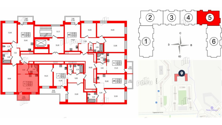 Квартира в ЖК Северный Меридиан, студия, 26.28 м², 3 этаж