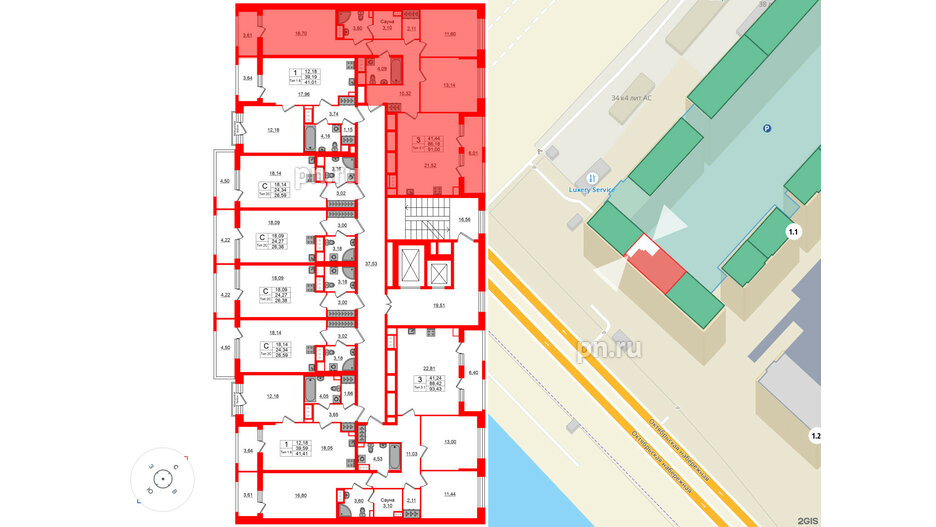 Квартира в ЖК «Сэтл Ривьера», 3 комнатная, 86.18 м², 5 этаж