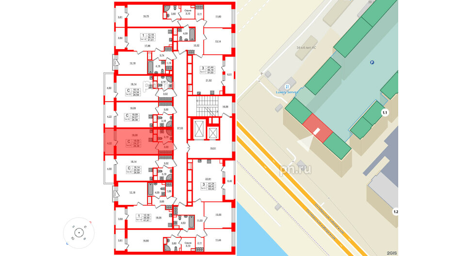 Квартира в ЖК «Сэтл Ривьера», студия, 24.27 м², 3 этаж