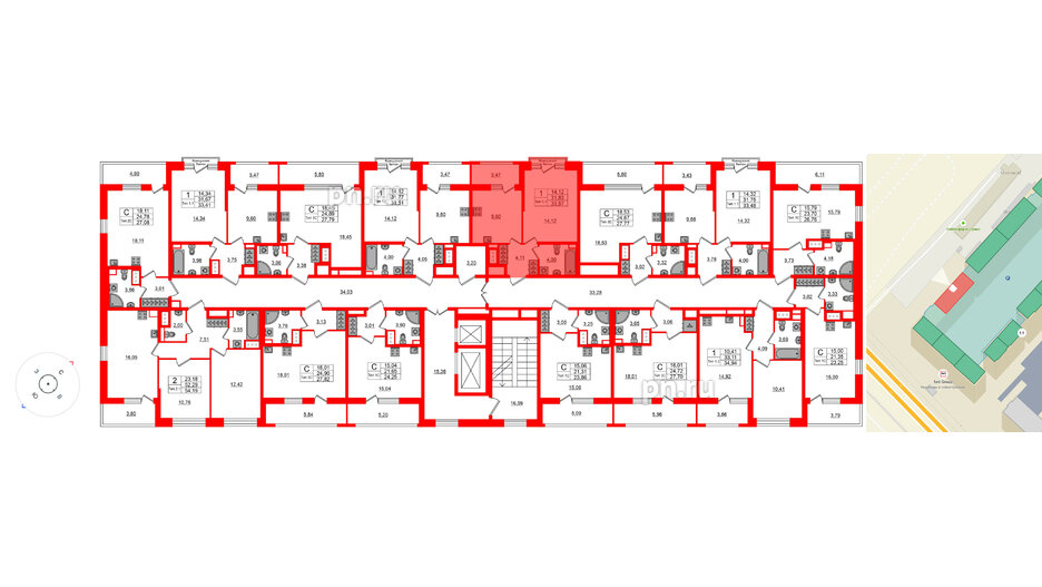 Квартира в ЖК «Сэтл Ривьера», 1 комнатная, 31.83 м², 7 этаж