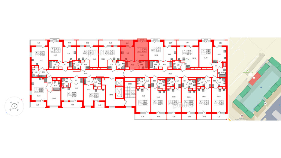 Квартира в ЖК «Сэтл Ривьера», 1 комнатная, 31.77 м², 13 этаж