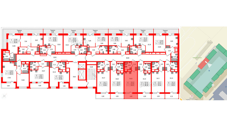 Квартира в ЖК Setl Ривьера, студия, 24.58 м², 17 этаж