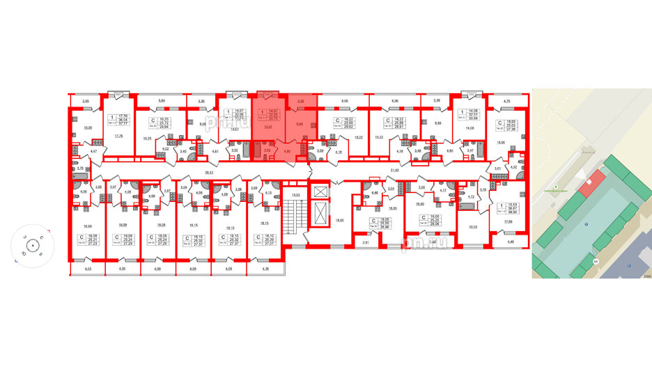 Квартира в ЖК «Сэтл Ривьера», 1 комнатная, 32.05 м², 2 этаж