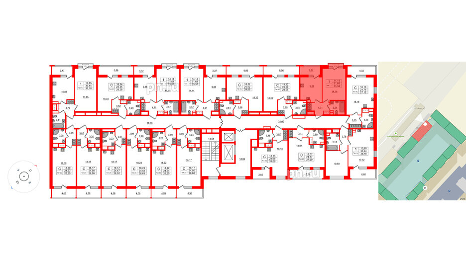 Квартира в ЖК «Сэтл Ривьера», 1 комнатная, 31.65 м², 11 этаж