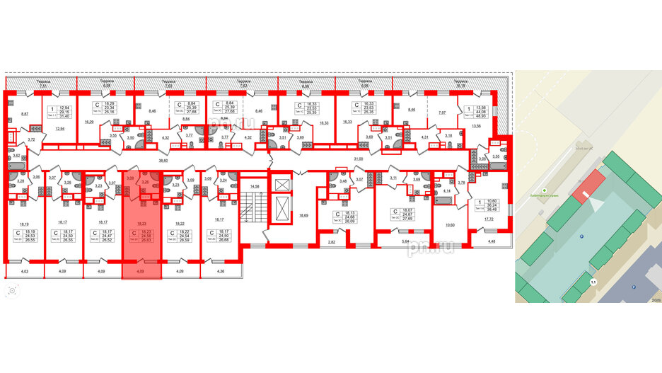 Квартира в ЖК Setl Ривьера, студия, 24.58 м², 17 этаж