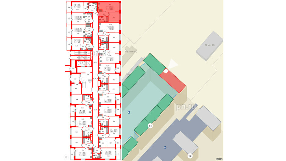 Квартира в ЖК Setl Ривьера, 1 комнатная, 37.65 м², 1 этаж