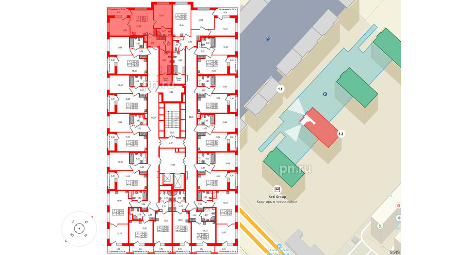 Квартира в ЖК «Сэтл Ривьера», 2 комнатная, 59.16 м², 6 этаж
