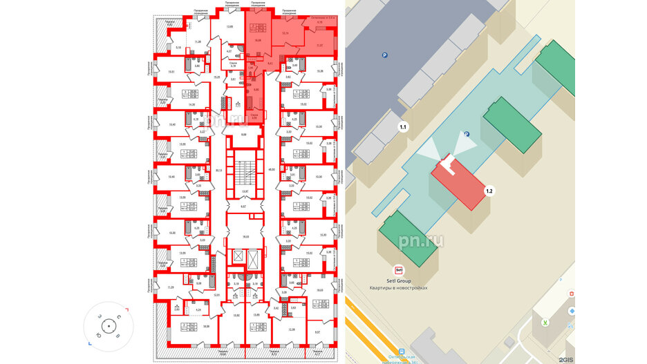 Квартира в ЖК «Сэтл Ривьера», 2 комнатная, 59.24 м², 12 этаж