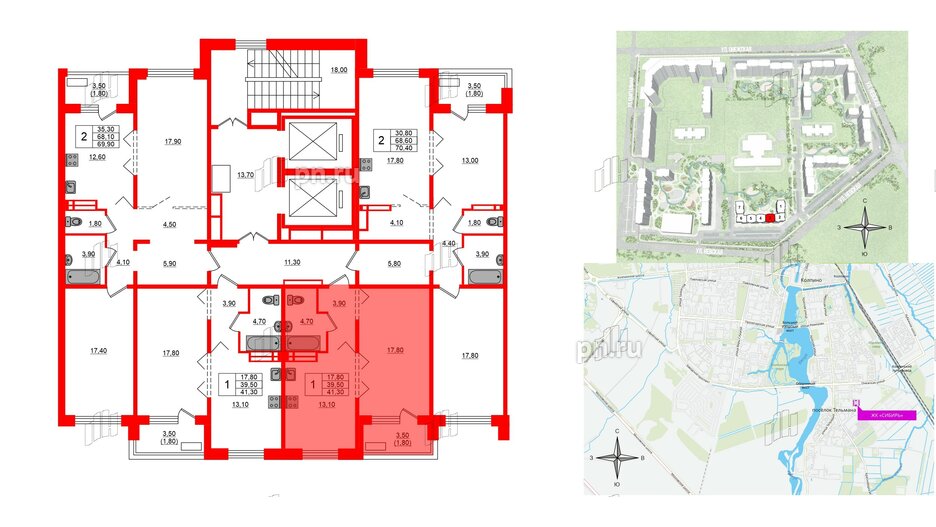 Квартира в ЖК Сибирь, 1 комнатная, 41.3 м², 17 этаж