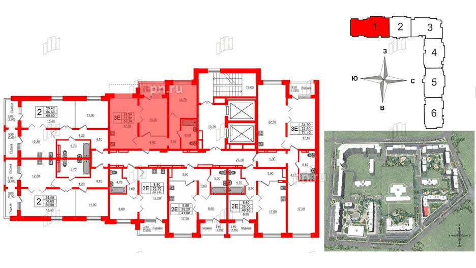 Квартира в ЖК Сибирь, 2 комнатная, 59.2 м², 11 этаж