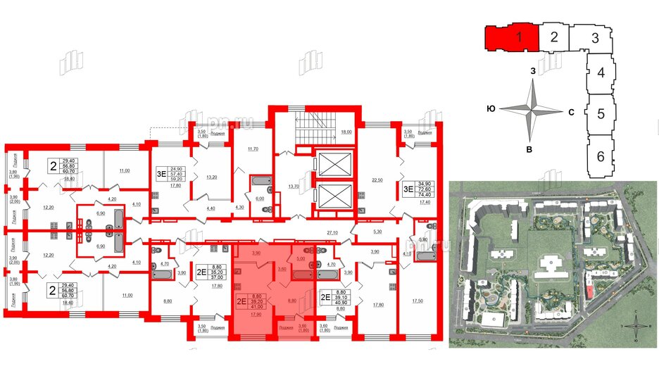 Квартира в ЖК Сибирь, 1 комнатная, 41 м², 4 этаж