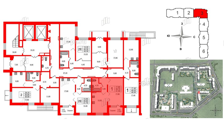 Квартира в ЖК Сибирь, 1 комнатная, 41.5 м², 1 этаж