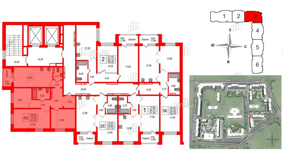 Квартира в ЖК Сибирь, 3 комнатная, 81 м², 3 этаж