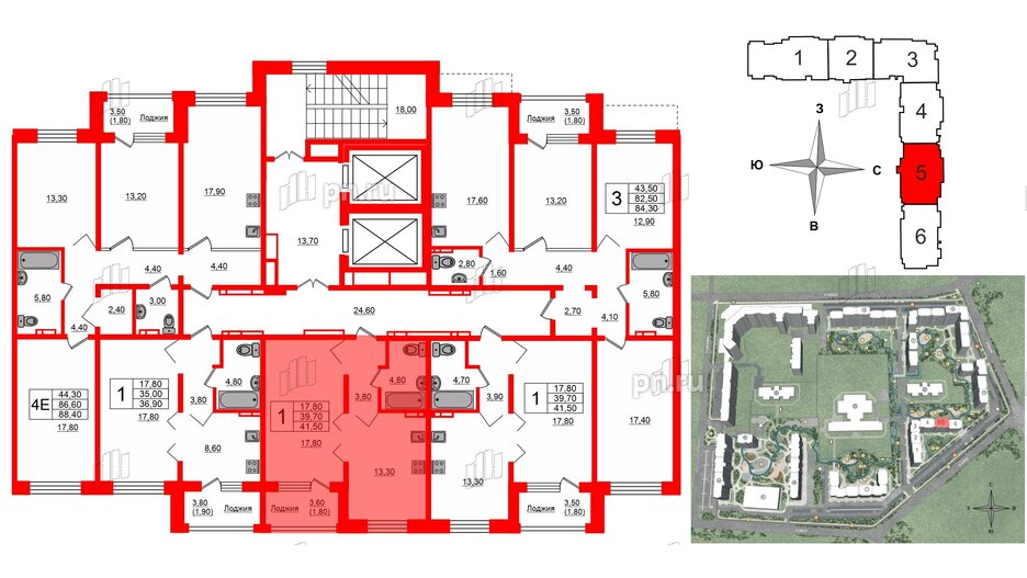 Квартира в ЖК Сибирь, 1 комнатная, 41.5 м², 3 этаж