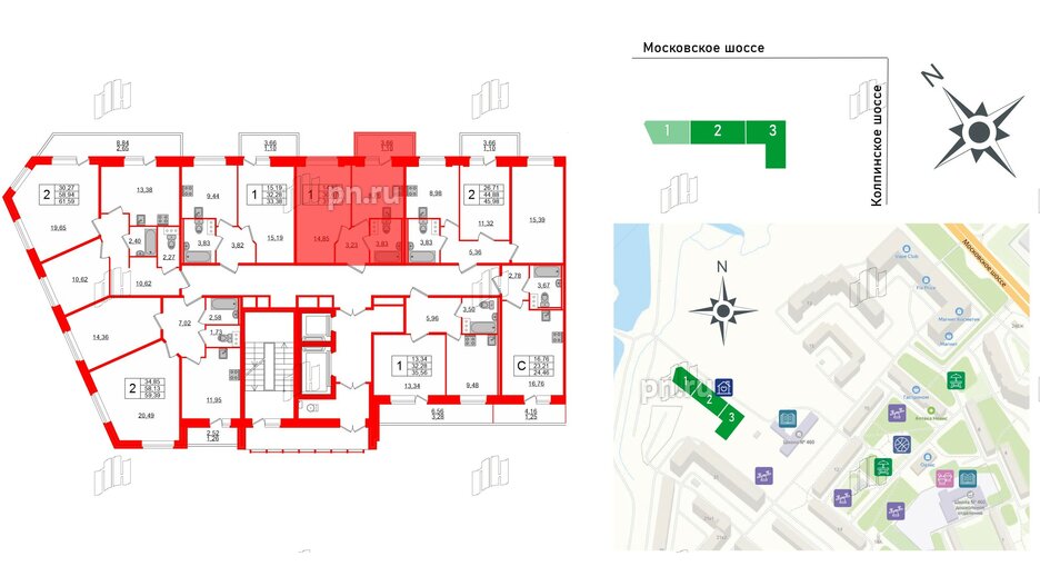 Квартира в ЖК Смарт, 1 комнатная, 31.77 м², 9 этаж