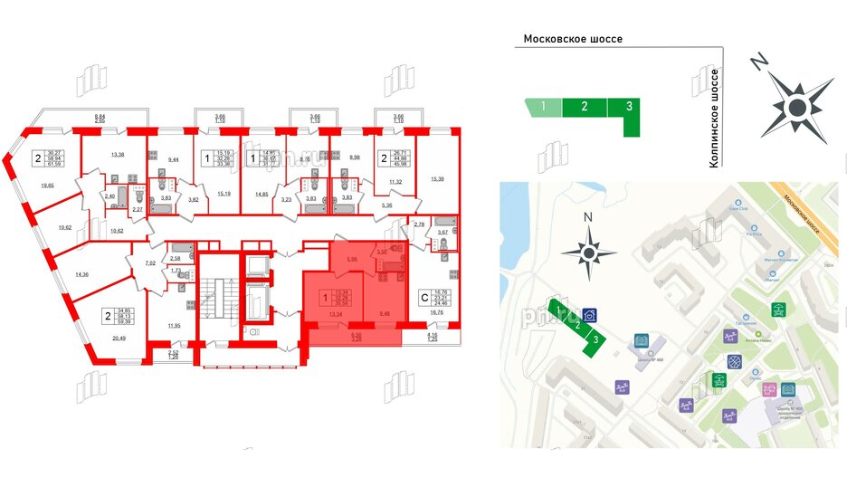 Квартира в ЖК Смарт, 1 комнатная, 35.56 м², 3 этаж