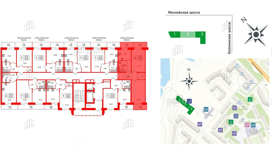 Квартира в ЖК Смарт, 2 комнатная, 64.82 м², 2 этаж