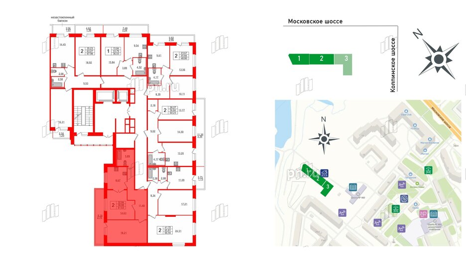 Квартира в ЖК Смарт, 2 комнатная, 61.63 м², 2 этаж