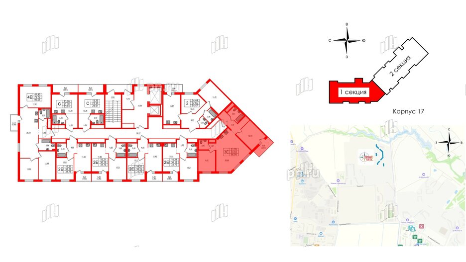 Квартира в ЖК Стороны Света 2, 2 комнатная, 66 м², 12 этаж