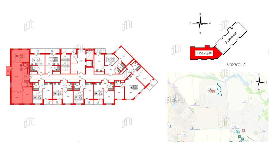 Квартира в ЖК Стороны Света 2, 3 комнатная, 80.66 м², 10 этаж