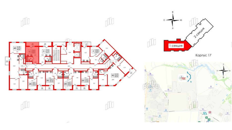 Квартира в ЖК Стороны Света 2, студия, 23.91 м², 10 этаж