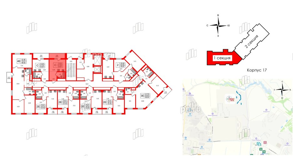 Квартира в ЖК Стороны Света 2, студия, 23.91 м², 13 этаж