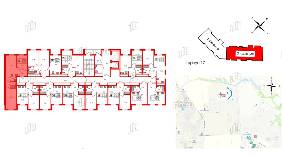 Квартира в ЖК Стороны Света 2, 2 комнатная, 55.08 м², 4 этаж