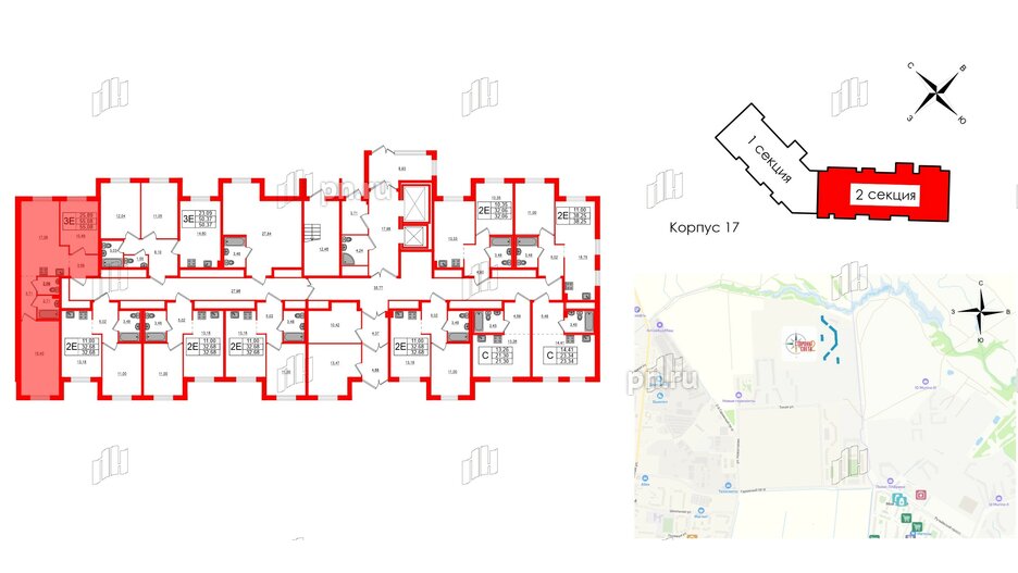 Квартира в ЖК Стороны Света 2, 2 комнатная, 55.08 м², 1 этаж