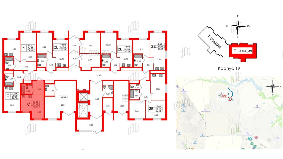 Квартира в ЖК Стороны Света 2, студия, 23.89 м², 1 этаж