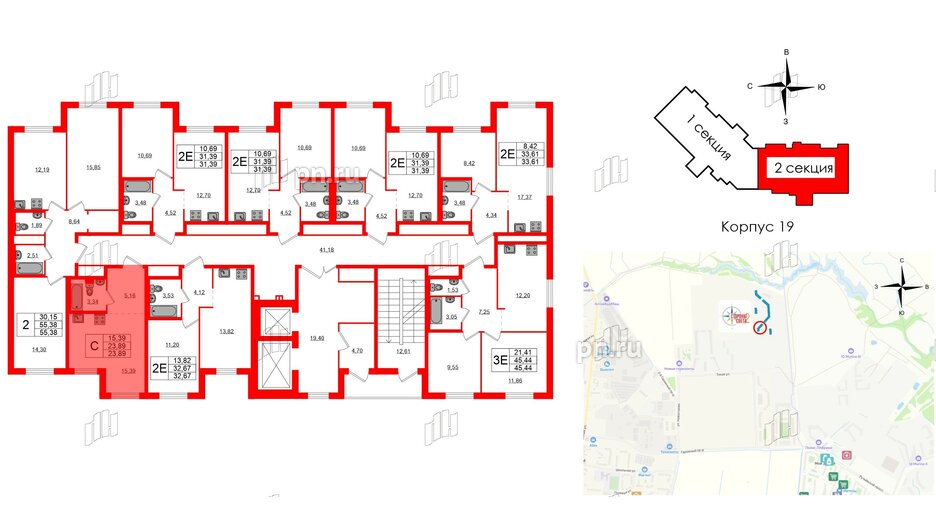 Квартира в ЖК Стороны Света 2, студия, 23.89 м², 3 этаж