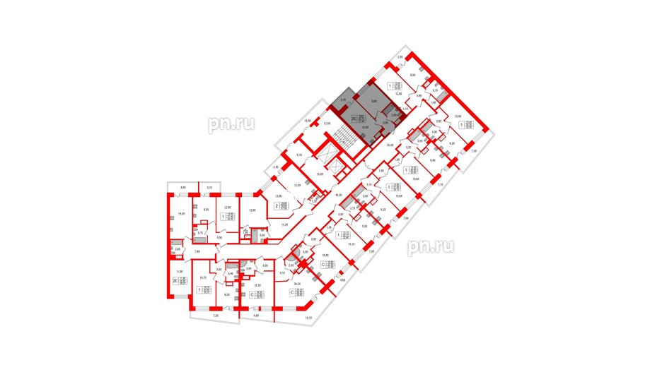 Квартира в ЖК Стороны Света, 1 комнатная, 31.4 м², 2 этаж