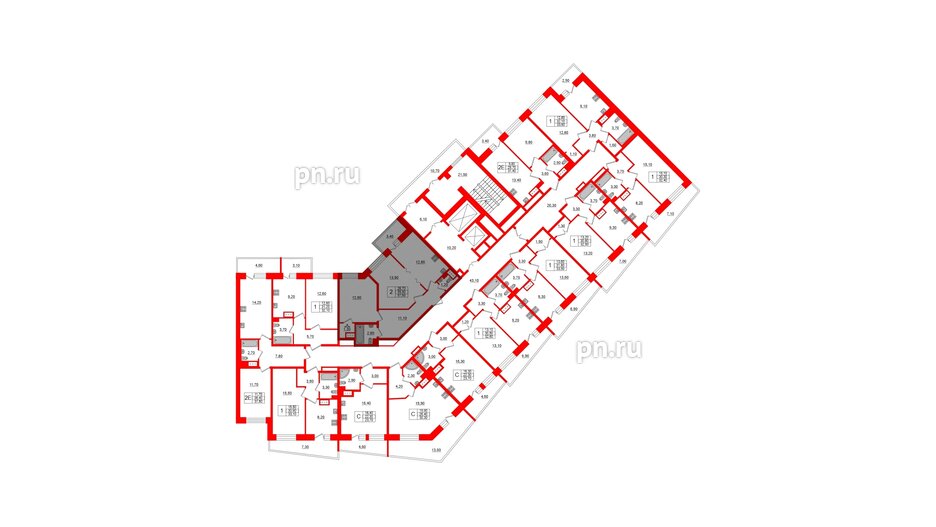 Квартира в ЖК Стороны Света, 2 комнатная, 57.6 м², 9 этаж