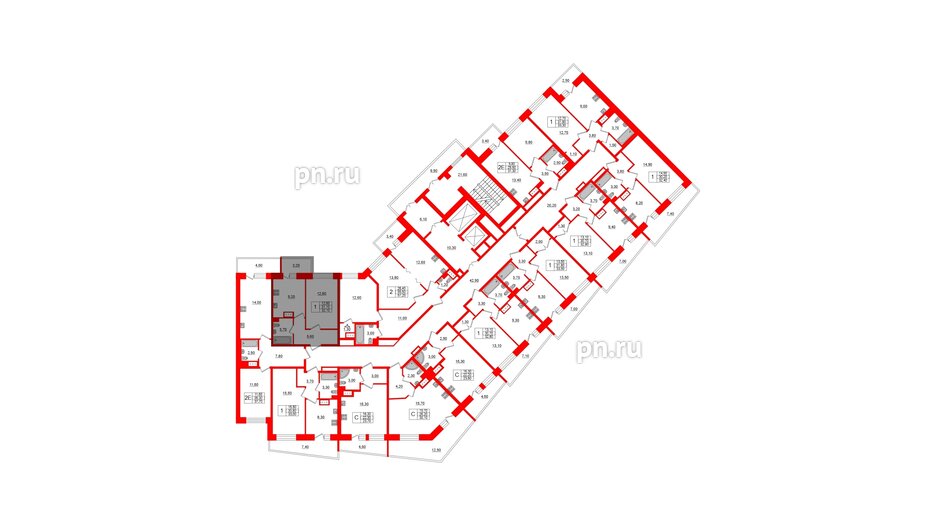 Квартира в ЖК Стороны Света, 1 комнатная, 32.1 м², 7 этаж