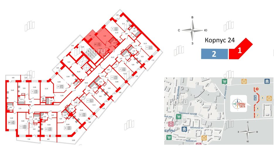 Квартира в ЖК Стороны Света, 1 комнатная, 31.5 м², 8 этаж