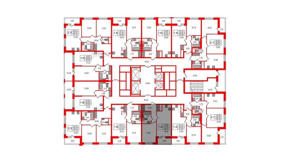 Квартира в ЖК Стрижи в Невском 2, 1 комнатная, 41.5 м², 10 этаж