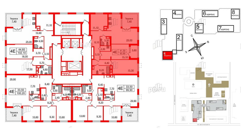 Квартира в ЖК Струны, 3 комнатная, 93.9 м², 22 этаж