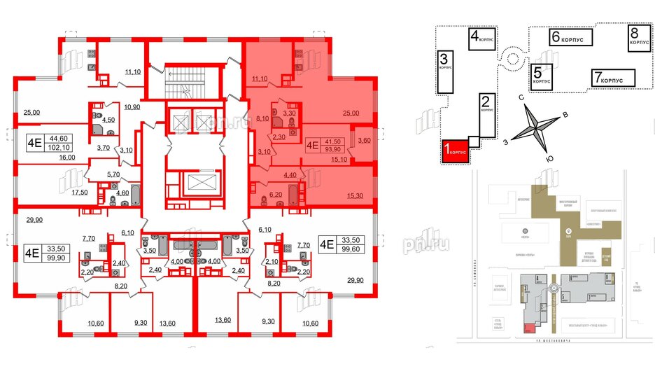 Квартира в ЖК Струны, 3 комнатная, 93.9 м², 23 этаж