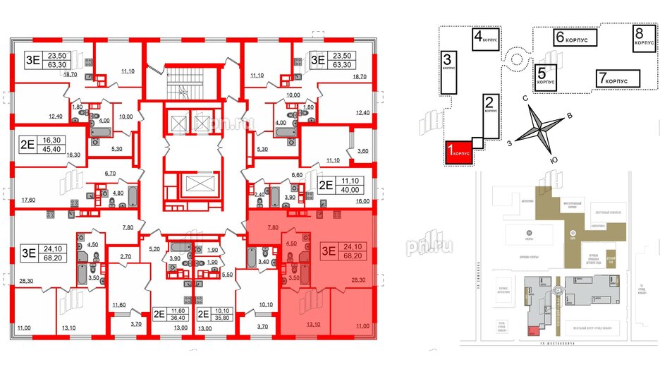 Квартира в ЖК Струны, 2 комнатная, 68.2 м², 6 этаж