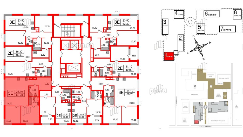 Квартира в ЖК Струны, 2 комнатная, 68.2 м², 19 этаж