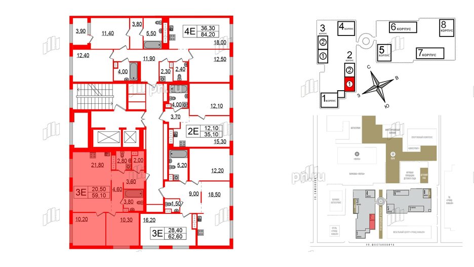 Квартира в ЖК Струны, 2 комнатная, 59.1 м², 14 этаж