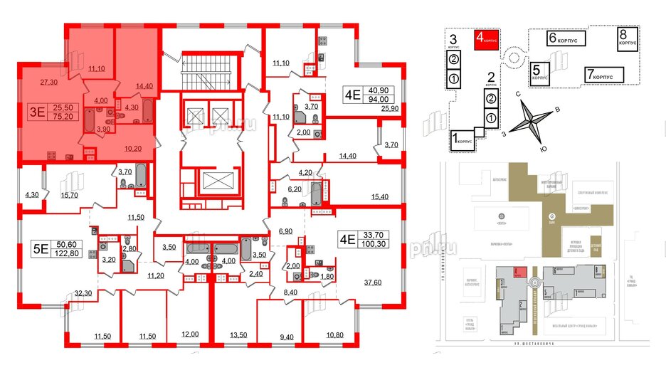 Квартира в ЖК Струны, 2 комнатная, 75.2 м², 23 этаж