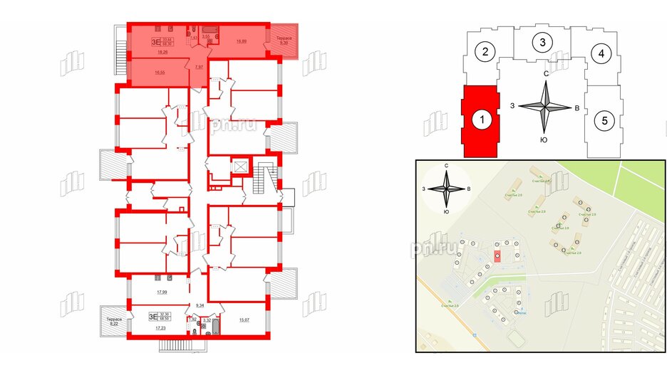 Квартира в ЖК Счастье 2.0, 2 комнатная, 68.3 м², 1 этаж