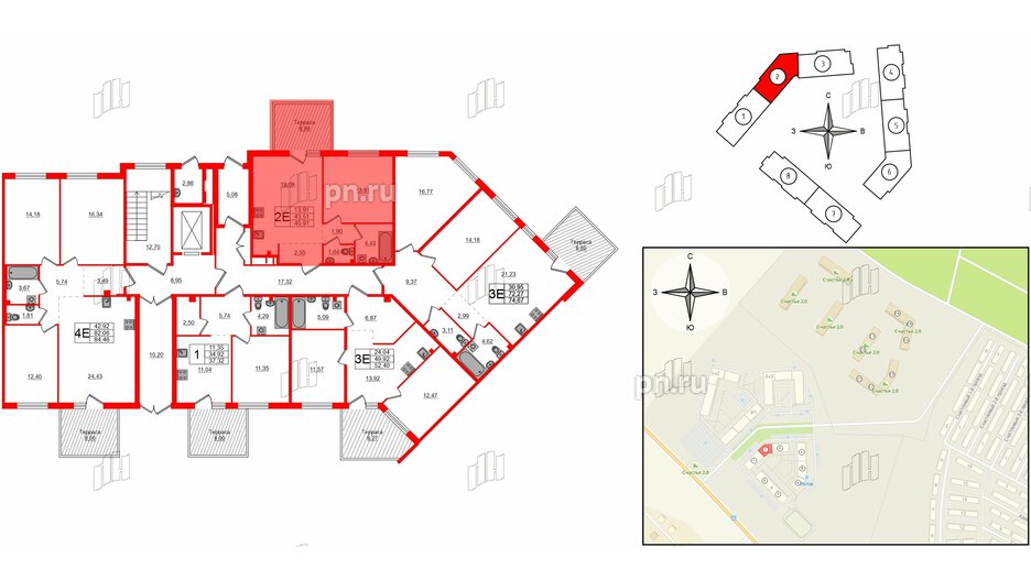 Квартира в ЖК Счастье 2.0, 1 комнатная, 45.9 м², 1 этаж