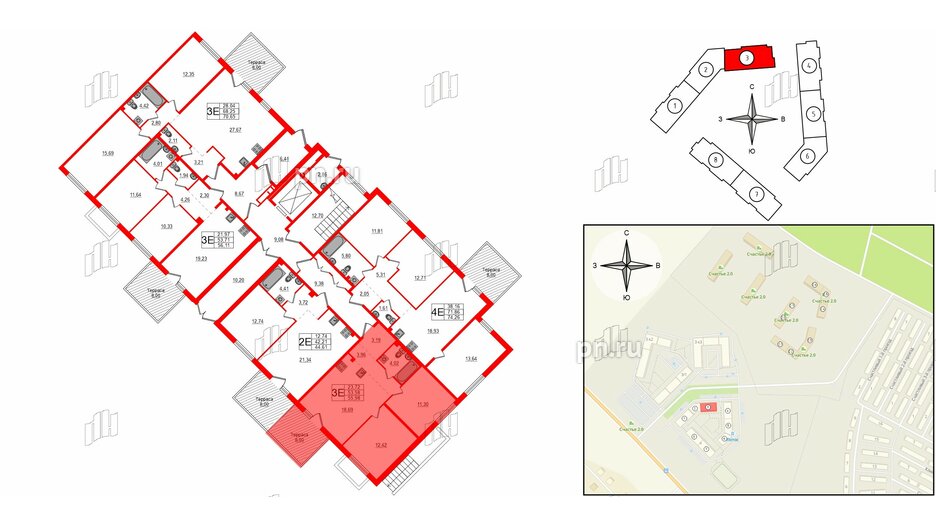 Квартира в ЖК Счастье 2.0, 2 комнатная, 56 м², 1 этаж