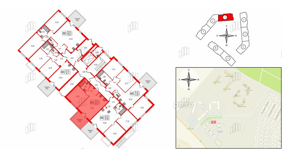 Квартира в ЖК Счастье 2.0, 1 комнатная, 44.6 м², 1 этаж