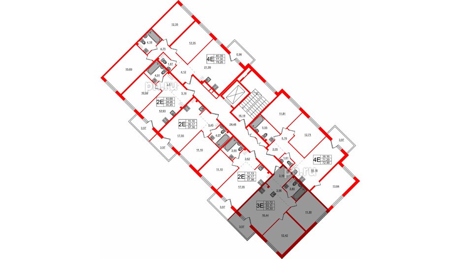 Квартира в ЖК Счастье 2.0, 2 комнатная, 54.4 м², 5 этаж