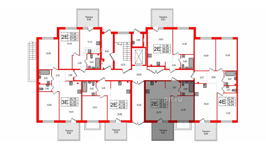 Квартира в ЖК Счастье 2.0, 1 комнатная, 43.3 м², 1 этаж