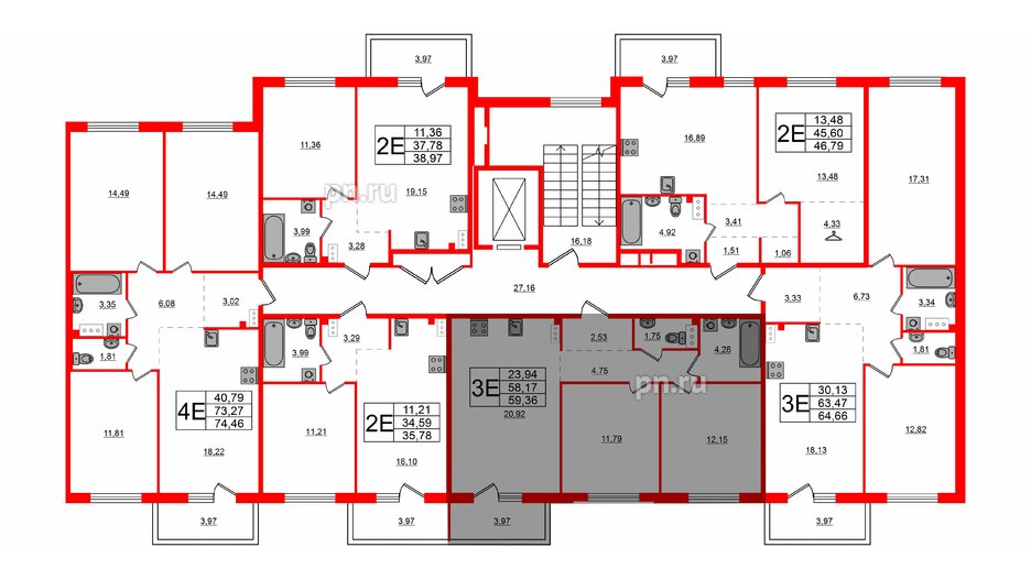 Квартира в ЖК Счастье 2.0, 2 комнатная, 59.4 м², 5 этаж